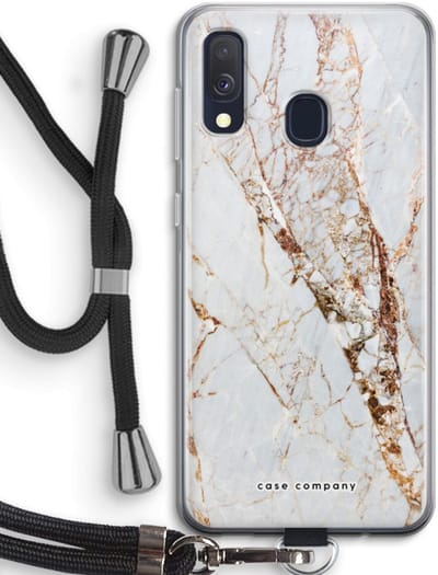 Case Company® - Hoesje met koord geschikt voor Samsung Galaxy A40 hoesje met Koord - Goud marmer - Telefoonhoesje met Zwart Koord - Bescherming aan alle Kanten en Over de Schermrand