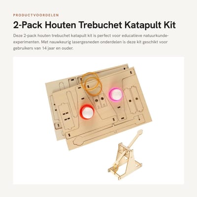 Dailygoods- Katapult Houten - 2-Pack met Verstelbaar Afvuurmechanisme - Educatief Bouwproject - Nauwkeurig Lasergesneden Onderdelen - Herbruikbare Componenten - Milieuvriendelijke Verpakking - Trebuchet