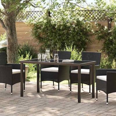 Tuintafel Metaal - Buitenmeubel - Terras Ontspanning - Veiligheidsglas Plaat - 140 x 70 cm - Zwart