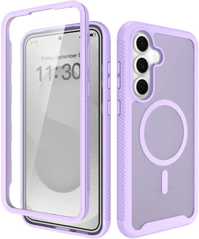 Hoesje met Ingebouwde Screenprotector Geschikt voor Samsung Galaxy S25 FE - Compatibel met MagSafe / Qi2 - Full Protect - Schokbestendige Beschermhoes - Case Matte Paars