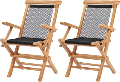 Opvouwbare tuinstoelen - Houten stoelen - Buiten genieten - Massief teakhout - 2 stuks - Zwart