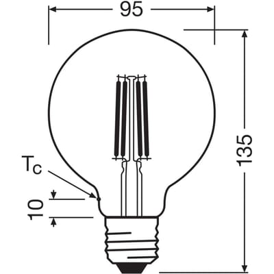Osram LED lamp in classic Edison shape, with decorative LED filament, energy efficiency class A, E27, 5 W, 1055 lm, 4000 K, cool white. 100% light straight away, with no warming up. Low flickering