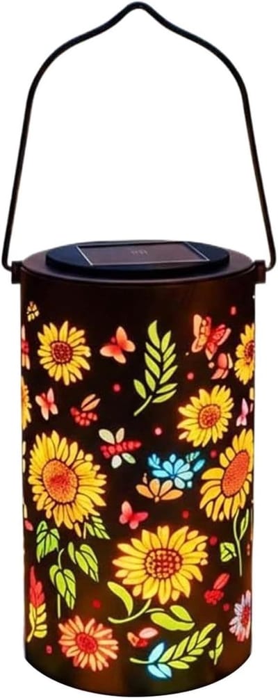 Tuinlantaarn op zonne-energie - Buitenlamp zonnebloem - Tuindecoratie verlichten - Vintage zonnebloem ontwerp - 19 x 11 x 11 cm