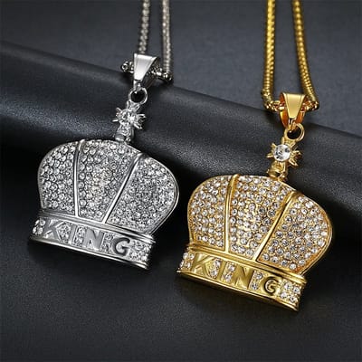 ICYBOY 18K Klassieke Stalen Ketting met Kroon Pendant verguld [KING] [GOLD-PLATED] Stainless Steel Crown Necklace Gold Plated Crystal Crown Necklace