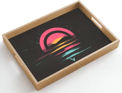 Dienblad hout 50x35 cm - Schootdienblad - Cirkel - Abstract - Roze - Borrelplank rechthoek - Plateau dienbladen
