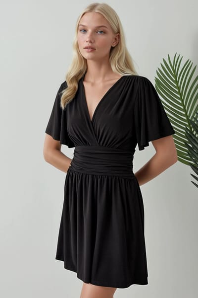 V-hals Korte Mouwen Mini Jurk