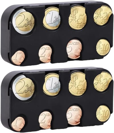 Muntopbergbox met 8 Vakken voor Euro en Centen - Set van 2 voor Thuis en Auto