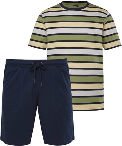JP 1880 - Heren - Pyjama loungewear korte tweedelige set strepen tot 8XL - Vijvergroen - Maat 3XL