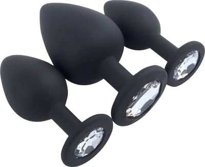 Banoch | Buttplug set Penumbra | zwart siliconen | diamant steen | Clear