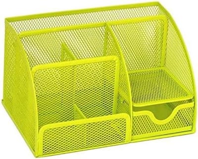Pennenbak 6 vakken & 1 Schuiflade - Pennenhouder - Desk Buro - Bureau organizer - Mesh - Metaal - Pennenbakjes - Groen