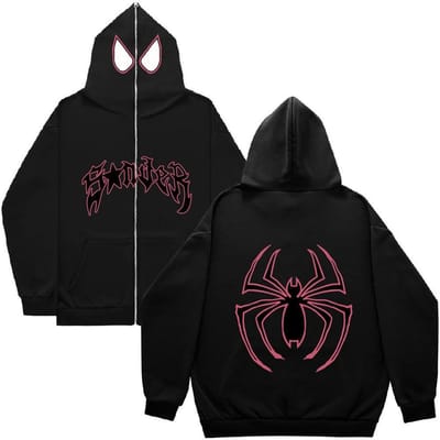 Y2k Vrouwen Spinnenprint Hoodies Vrouwen Hip Hop Rits Lange Mouw Jas Jassen Herfst Winter Harajuku Casual Losse Capuchon Sweatshirt S black