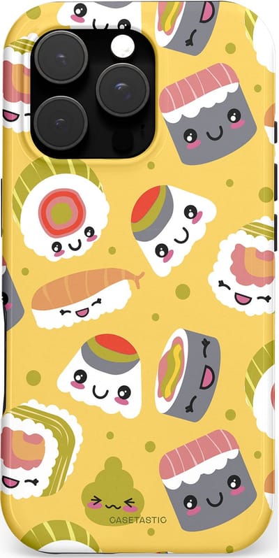Casetastic hoesje geschikt voor Apple iPhone 16 Pro - MagSafe - Dubbellaagse bescherming - Sushi vriendjes - Fashion Case - Goud Wit Grijs Beige