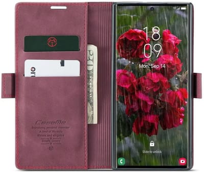 CaseMe 013 Hoesje Geschikt voor Samsung Galaxy S25 Ultra - Book Case met Standaard - Portemonnee Beschermhoes - Pasjeshouder voor Twee Pasjes - Rood