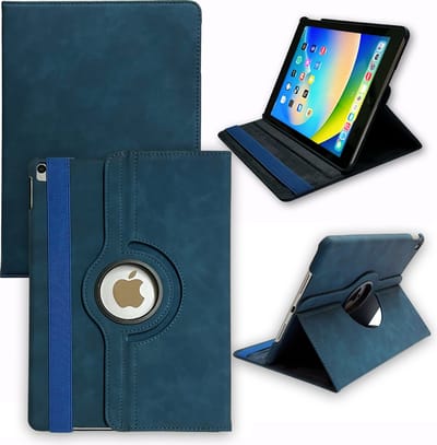 Casemania Hoes Geschikt voor Apple iPad 10.2 (2019, 2020 & 2021) Navy Blue - Draaibare Tablet Book Cover