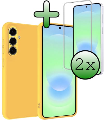 Hoesje Met 2x Screenprotector - Geschikt voor Samsung Galaxy A37 - Sterk & Shockproof - Back Cover - Siliconen Case - Telefoon Hoes - Geel