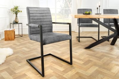 industrieele sledestoel LOFT vintage grijze armleuningen eetkamerstoel met ijzeren frame - 37261