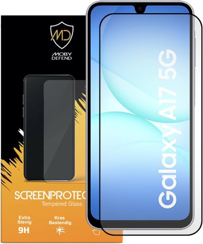 MobyDefend Screenprotector - Geschikt voor Samsung Galaxy A17 - Screensaver Met Zwarte Randen - Gehard Glas