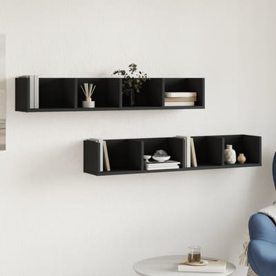 vidaXL - Wandkasten - 2 - st - 99x18x16,5 - cm - bewerkt - hout - zwart
