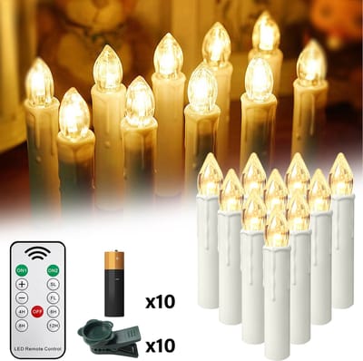 ACXIN LED Kerzen Met Afstandsbediening Warm Wit – Draadloze Kerst Kaarsen Met Clips – Timer – Ø17mm x 10cm – 10 Stuks – Met Batterijen