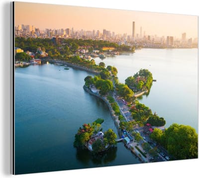 Aluminium schilderij 180x120 cm - Wanddecoratie metaal - Hanoi - Brug - Water - Metalen muurdecoratie woonkamer - Decoratie industrieel - Foto op dibond - Industriële accessoires slaapkamer