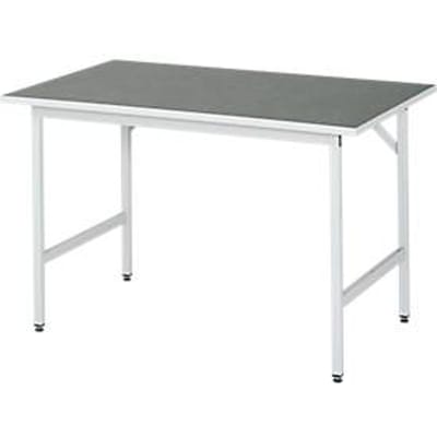 Rau werktafel Jerry, handmatig in hoogte verstelbaar, 25 mm spaanplaat met linoleum bekleding, tot 300 kg, B 1250 x D 800 x H 800-850 mm, lichtgrijs/lichtgrijs