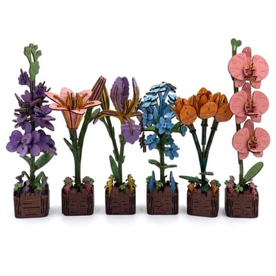 Inspirebox Modelbouwpakket Set van 6 - Decoratieve Bloem - 3D Houten Puzzel - Bouwpakket voor Volwassenen en Kinderen - Creatief Knutselen - DIY Modelbouwpakketten