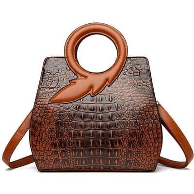Sac à main pour femme à poignée ronde tendance Sac à bandoulière pour femme Motif cuir de crocodile Sac bandoulière de luxe pour femme gray
