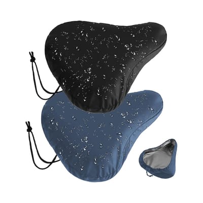 QTTVBTNA - Fietszadelhoes - met trekkoord - Waterdicht - Bescherming tegen regen en sneeuw - Buiten zadelhoes - Zwart/Blauw - 27x24cm - 2 stuks