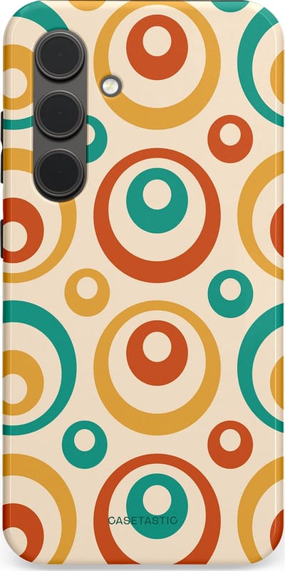 Casetastic hoesje geschikt voor Samsung Galaxy S24 - Dubbellaagse bescherming - Bolletjes boogie - Fashion Case - Crème Terracotta Goud Turquoise