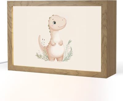 Nachtlampje 30x20 cm - Kinder lampje - Dinosaurus - Bladeren - Pastel - Tafellamp kinderkamer - Slaapkamer lamp - Bedlamp kinderen - Kinderlampje stopcontact - Wandlamp babykamer - Nachtlampjes