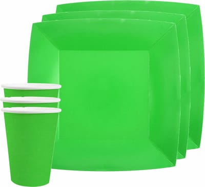 Santex feest/verjaardag servies set - 10x gebaksbordjes en bekertjes - fel groen - karton