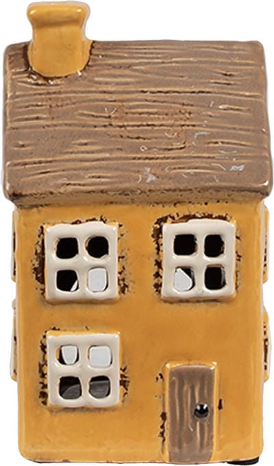 Clayre & Eef Waxinelichthouder Huis 9x9x15 cm Geel Bruin Keramiek