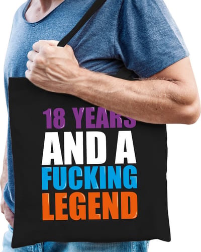 18 year legend / 18 jaar legende cadeau tas zwart voor heren cadeau katoenen tas zwart voor heren - kado tas / tasje / shopper