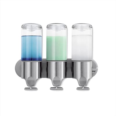 Famanu – Zeepdispenser wand trio – roestvrij staal – zilver – douche shampoo conditioner dispenser