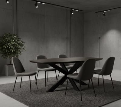 Eettafel Deens Ovaal Zwart Mangohout – Moderne Houten Eettafel met Metalen Matrixpoot 160 cm – Industriële Ovale Eetkamertafel – Novihome