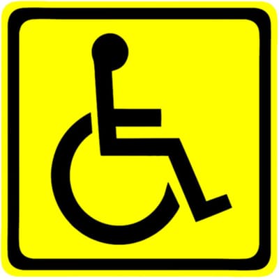 Gehandicapten sticker met rolstoel - geel - Autosticker 12 x 12 cm - Invalide sticker