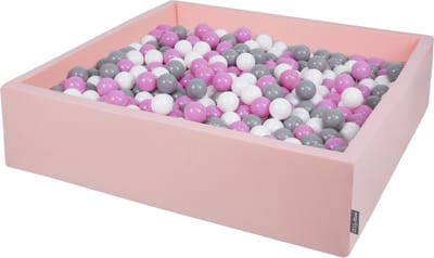 KiddyMoon Ballenbad voor kinderen Vierkant met 200 ballen ∅7cm 120x30cm - Ballenbak voor Baby's - Ballenbak ballen kleurrijke - Met schuimvulling - Ballenbad foam - Voor sensorische - Rosa: Grijs Wit Roze