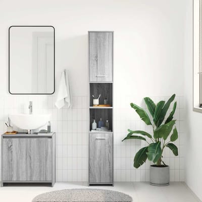 vidaXL - Badkamerkast - 30x30x183,5 - cm - bewerkt - hout - grijs - sonoma - eiken