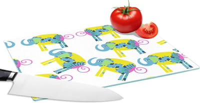 Glazen Snijplank - 28x20 - Olifant - Geel - Ornament - Patronen - Snijplanken Glas