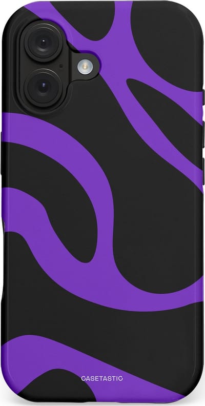 Casetastic Hoesje Geschikt voor Apple iPhone 16 Magsafe - Stijlvolle Beschermende Duo-layer Case - Golven van Paars en Zwart