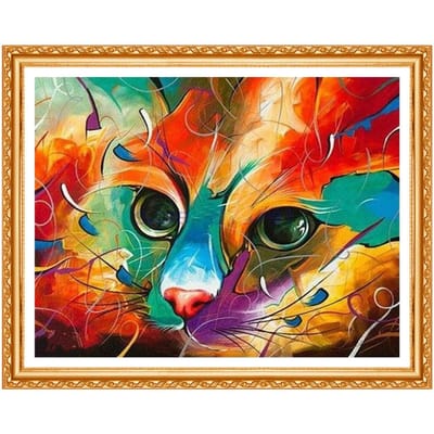 Chats colorés diamant broderie point de croix chat diamant décor rond complet forage peintures résine 20X30CM blue