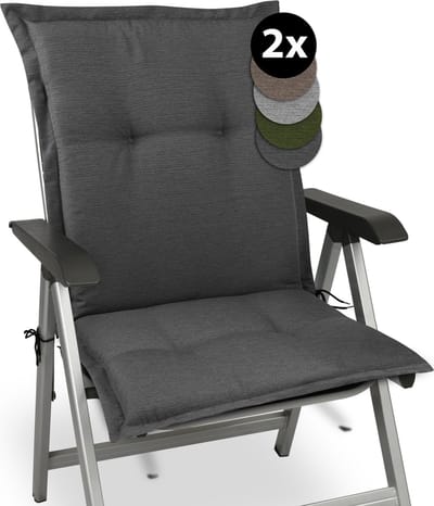 Beautissu HighLux NL – Set van 2 Tuinkussen Lage Rug Kussen 105x50x7cm – Outdoor Zitkussen voor Tuinstoel Antraciet