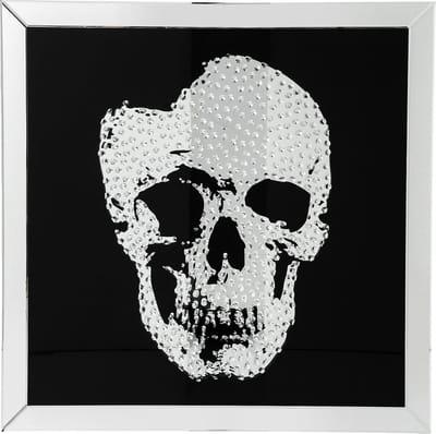 Grote Vierkante Wandspiegel met Moderne Doodshoofd Afbeelding - Zwart/Zilver Decoratie