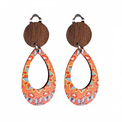 Clip oorbellen- Mexico- oranje -bruin- hout-geen gaatje- Charme Bijoux