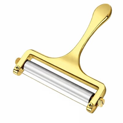 BOTC Kaasschaaf met draad - RVS Handheld Kaassnijder - voor Mozzarella, Cheddar, Gruyère - Verstelbare dikte - Goud