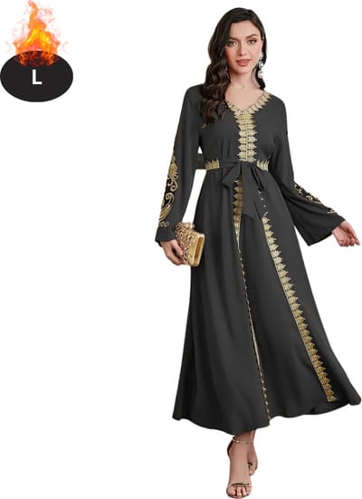 Bovista Islamitische Kleding - Djellaba Dames - Moslim Kleding - Arabisch Dames Kaftan - Alhamdulillah - Grafiet - L