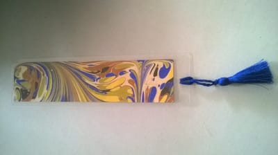 Boekenlegger Ebru-kunst handgeschilderd gelamineerd gemarmerd blauw bruin 18,5 x 5 cm