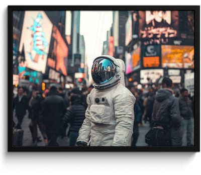 Poster in lijst - Fotolijst 80x60 cm - Posters - Stad - Mensen - Astronaut - Wit - Posterlijst zwart - Decoratie - Wanddecoratie woonkamer - Muurdecoratie slaapkamer