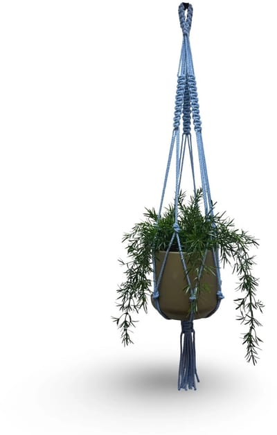 Plantenhanger 'Boho' - Kies kleur en lengte - Denim Blauw - 100 cm lang - Katoenkoord - Geschikt voor Pot met Diameter t/m 25 cm - Handgemaakt in ons Macramé Atelier - Prijs per Stuk - Let op: Exclusief Pot - Inclusief Verzendkosten