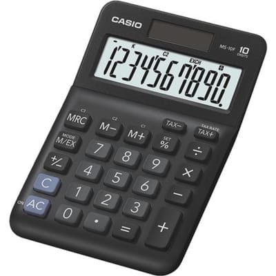 Casio MS-10F Bureaurekenmachine Zwart Aantal displayposities: 10 werkt op batterijen, werkt op zonne-energie (l x b x h) 149 x 101 x 148.5 mm